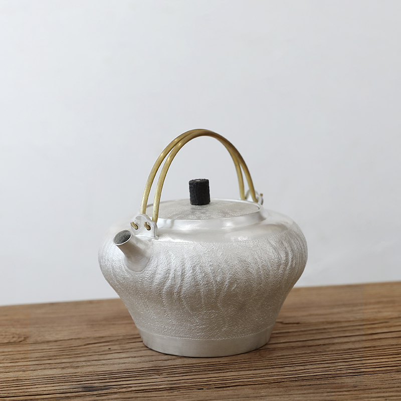 纯银一张打日式家用岩韵烧水壶
