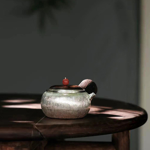 家用茶具茶道泡茶壶煮茶壶纯手工一张打银壶 纯银999足银日式 唐羽