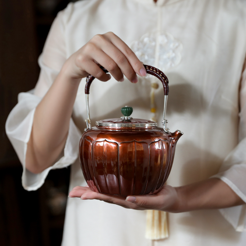 纯银999银壶铜包银烧水壶纯手工