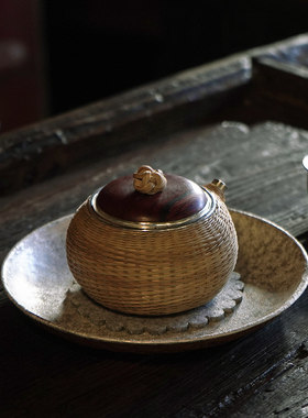 纯银999纯手工竹编泡茶壶手抓壶