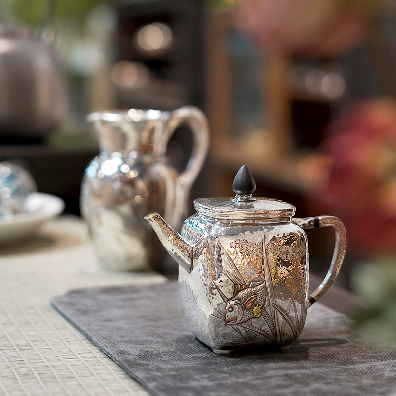 银壶纯银999泡茶壶纯手工一张足银茶壶中式复古家用茶具茶器 漫游