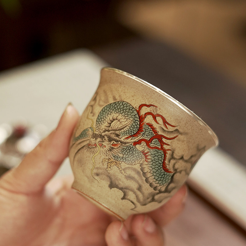足银999男女单杯手绘陶瓷包银主人杯品茗杯十二生肖功夫茶杯,餐饮具,茶杯,淘宝优惠券,粉丝福利购,淘宝优惠卷