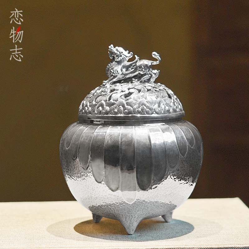 银香炉 纯银999香炉张家松手工錾刻花纹足银香炉摆件香薰炉 闻香