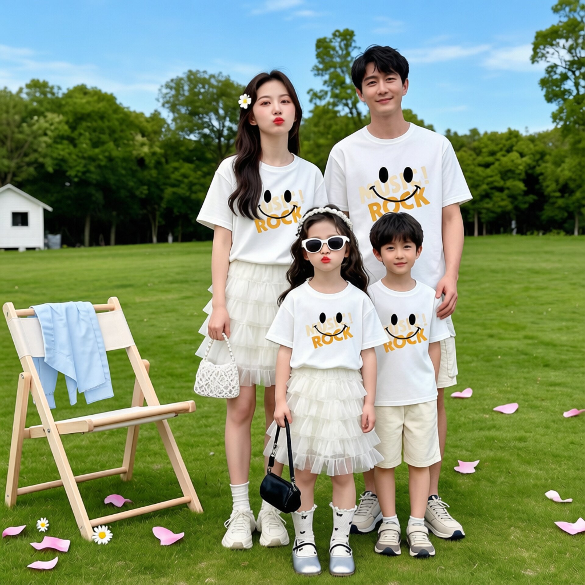 全家福亲子装夏装一家四口高端母子装体恤上衣笑脸男孩父女情侣装