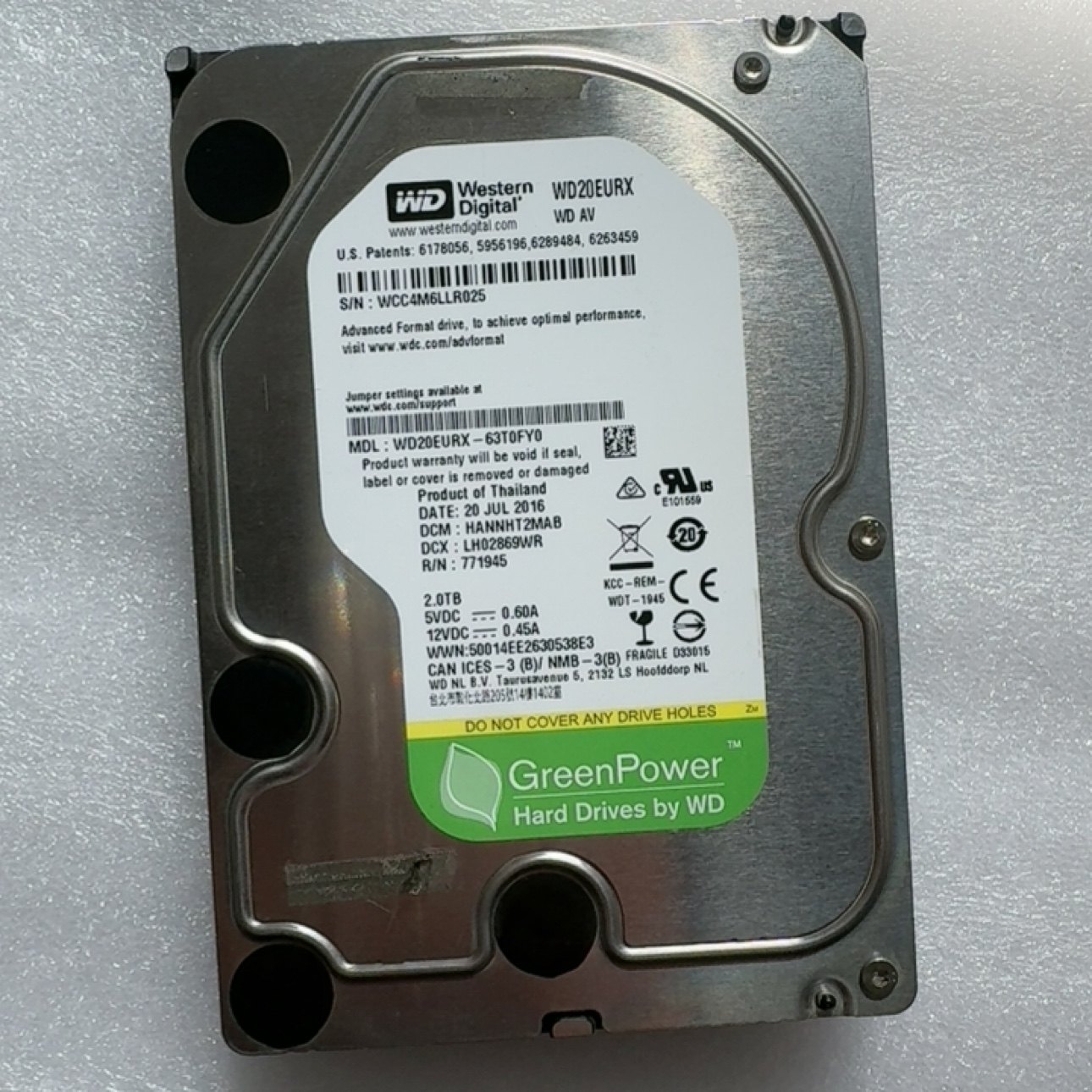 西数2T绿盘机械硬盘 WD3.5寸SATA接口 拆机盘 无坏道包测试