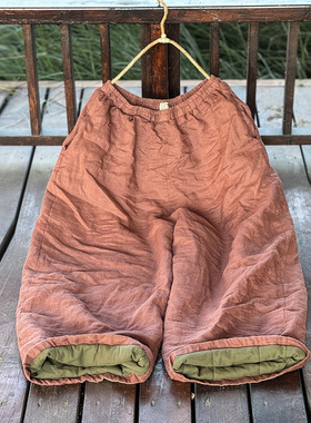 4385温水洗加厚苎麻直筒阔腿棉裤宽松加休闲系带保暖裤