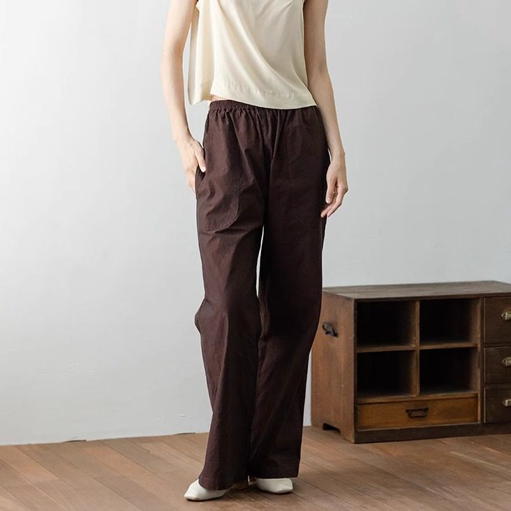 休闲优质棉松紧腰直筒休闲裤