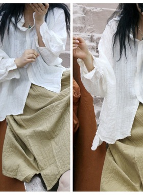 设计师款chun亚麻肌理感松垮肥大版白色朴素气质衬衣