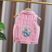 女宝宝背心外套薄款 洋气时髦儿童秋装 2026新款 女童牛仔马甲春秋季