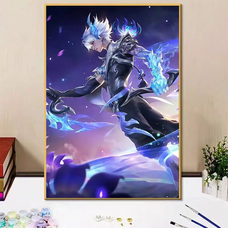 王者荣耀澜diy数字油画手工绘填涂色游戏角色皮肤丙烯油彩装饰画