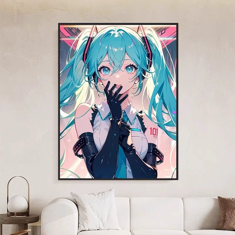 初音未来数字油画diy动漫二次元手工手绘填充涂色丙烯油彩装饰画