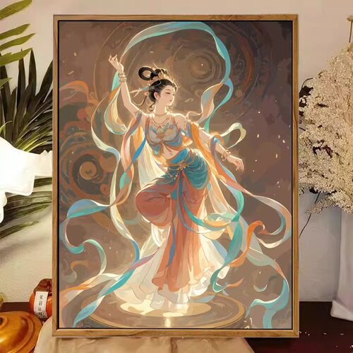 敦煌飞天神女数字油画DIY手工绘填充涂色国风壁画丙烯油彩装饰画