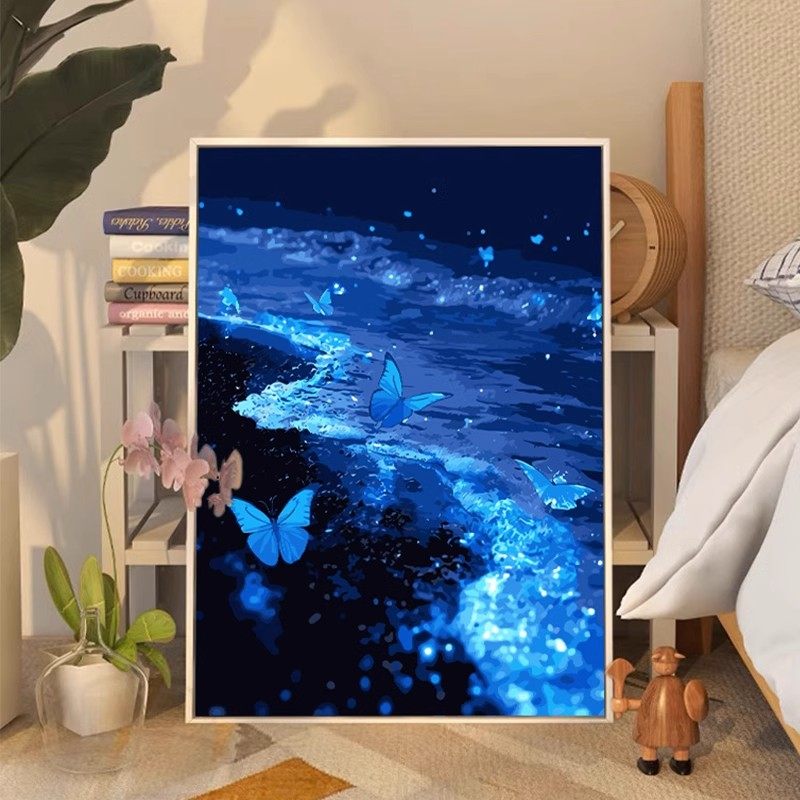 大海蓝色蝴蝶唯美高级感数字油画
