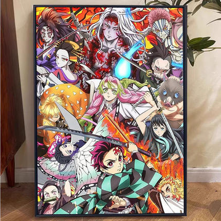 鬼灭之刃全家福diy数字油画填充涂色手工手绘动漫人物油彩装饰画
