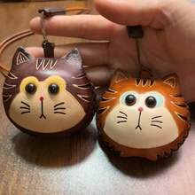头层牛皮真皮可爱小猫包包挂件高级轻奢脖挂耳机包小饰品耳机包