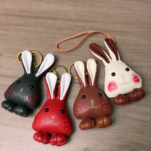 头层牛皮手工制作可爱小兔子挂件钥匙扣包包挂件融融兔