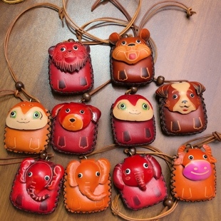 生肖包挂头层牛皮手工制作可爱小老鼠零钱包耳机包卡包钥匙扣挂件