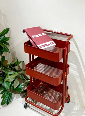 红色加厚款22管拉斯克大推车可移动置物架带轮储物架客厅收纳架子