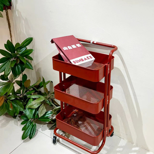 红色加厚款22管拉斯克大推车可移动置物架带轮储物架客厅收纳架子