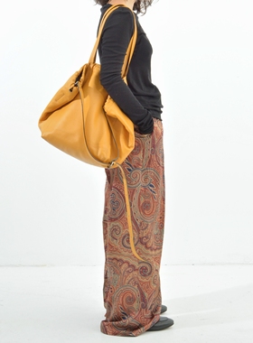 GINKO 银杏黄头层小牛皮抽绳单肩大包 大容量托特包斜挎包 子母袋