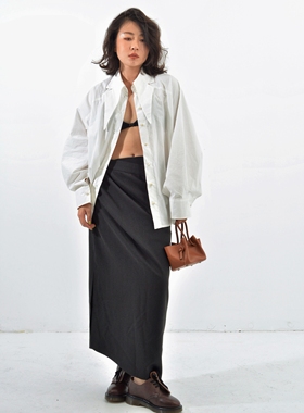 「细节缪斯」极简主义设计师款西装翻领 经典复古宽松长袖白衬衫