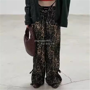 韩代潮牌BADBLOOD美式辣妹豹纹裤子阔腿裤刺绣宽松休闲直筒裤长裤