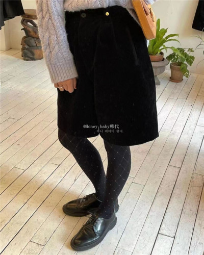 直邮正品高腰显瘦灯芯绒五分裤
