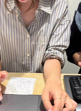 韩代潮牌HOWUS后背系扣条纹春秋长袖衬衫白色女防晒宽松简约上衣