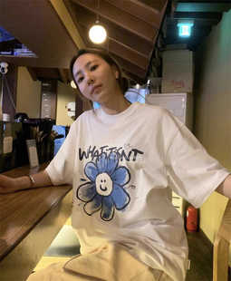 韩代潮牌whatitisnt小飞人太阳花夏季 百搭休闲 男女同款短袖T恤