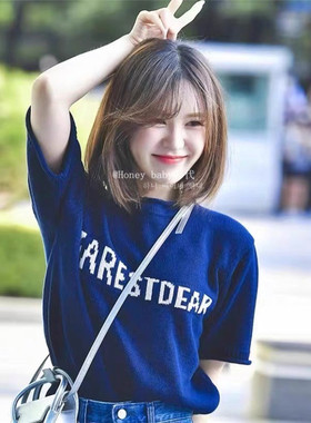 韩代潮牌Dearest短款上衣wendy同款撞色套头圆领针织衫短袖上衣女