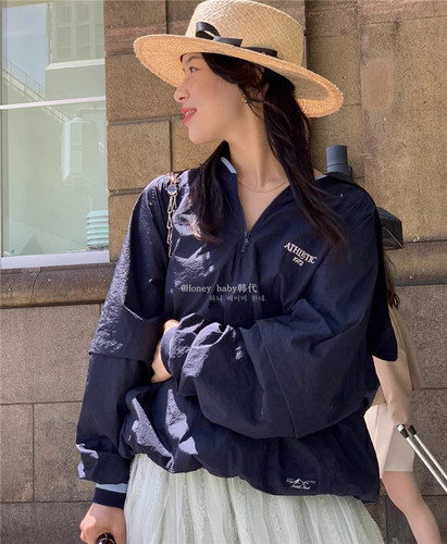 直邮正品海军领半拉链防晒衣女
