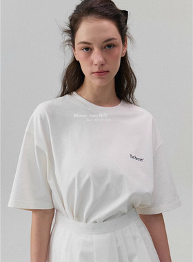 韩代潮牌the barnnet后背花蓝印花 白色男女同款情侣简约短袖T恤