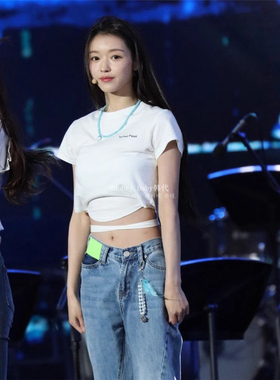 韩代潮牌instantfunk系带绑带辣妹高腰短款漏肚脐上衣女 短袖t恤