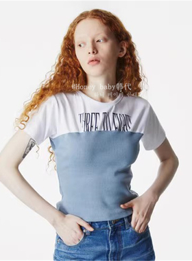 韩代潮牌THREE TO EIGHTY姜智英同款拼接拼色个性半袖短袖上衣t恤