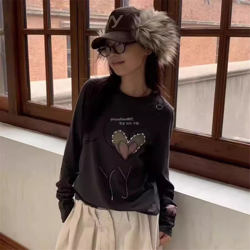 正品天鹅印花长袖宽松简约T恤女