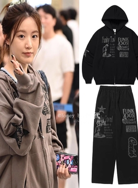 韩代潮牌CAVISH情侣装千禧y2k连帽拉链卫衣外套松紧带运动裤套装