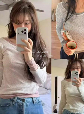 韩代潮牌fletta清新甜美修身显瘦圆领小碎花叠穿长袖T恤上衣女