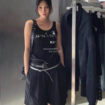 正品条纹字母印花背心吊带ins