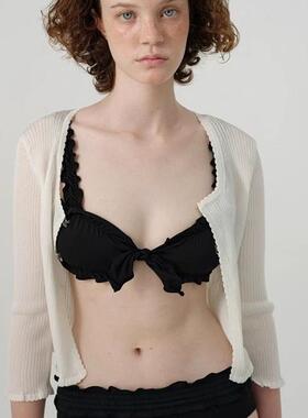 韩代潮牌the barnnet小花边薄款法式圆领针织开衫吊带两件套纯色