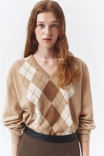 ARGYLE学院风v领复古菱格针织长袖 jisoo同款 毛衣 DUNST 韩代潮牌