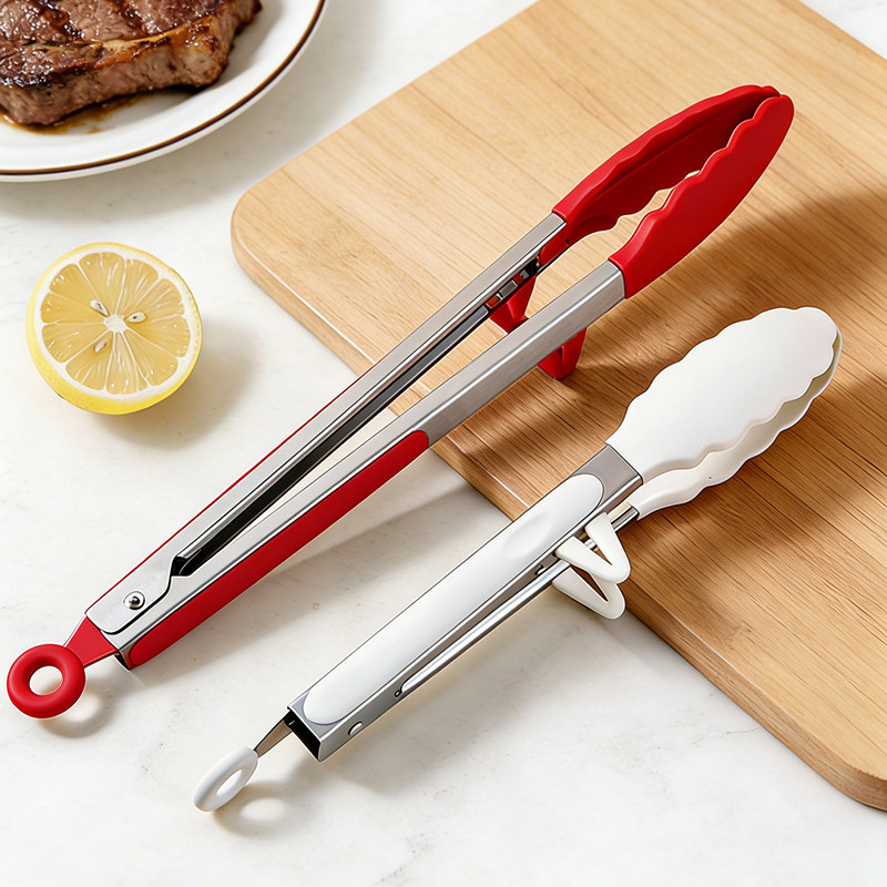 食物夹面包夹不锈钢食品夹子厨房烧烤夹防烫硅胶手柄带支架烤肉夹