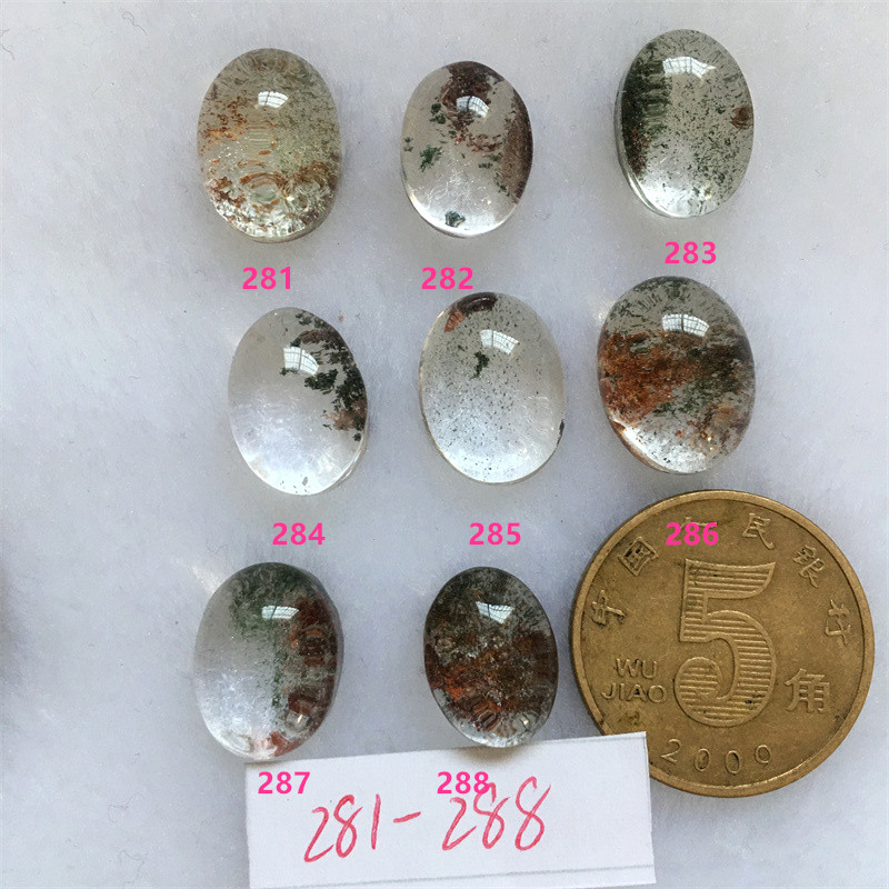 椭圆形天然彩幽灵绿红幽灵戒面裸石镶嵌绕线戒指吊坠一物一图发货