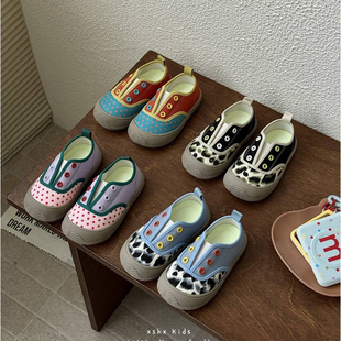 儿童小布鞋 韩版 男女童稳步防滑透气复古饼干鞋 春夏一脚蹬幼儿园鞋