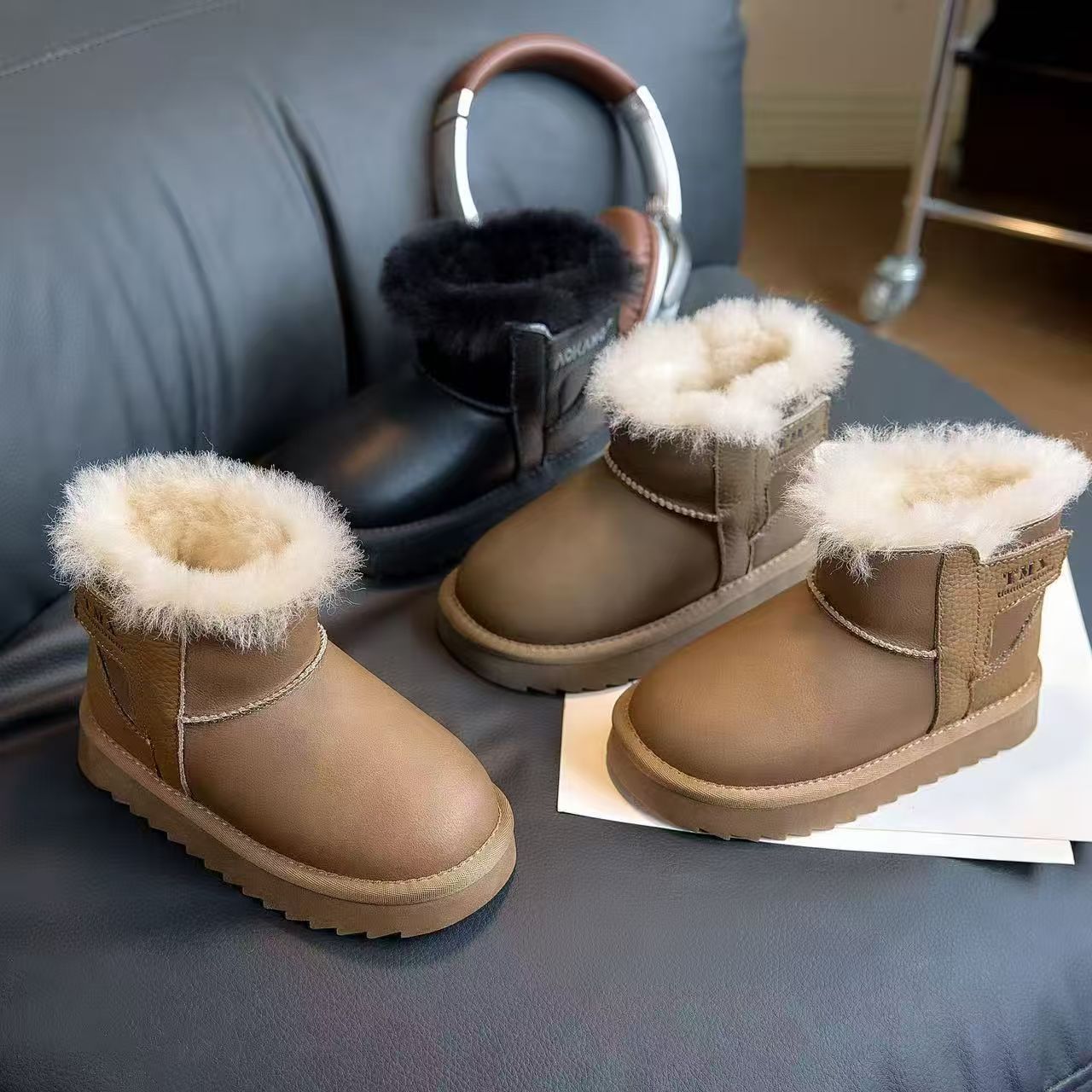 儿童真毛防水雪地靴女童保暖棉靴