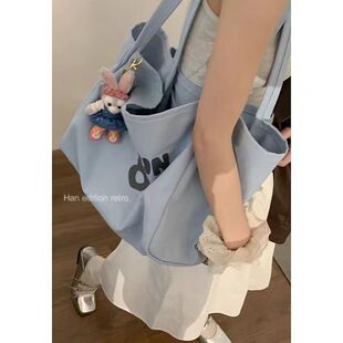 帆布包包少女学生上课通勤单肩包百搭托特包大容量外出手提布袋包