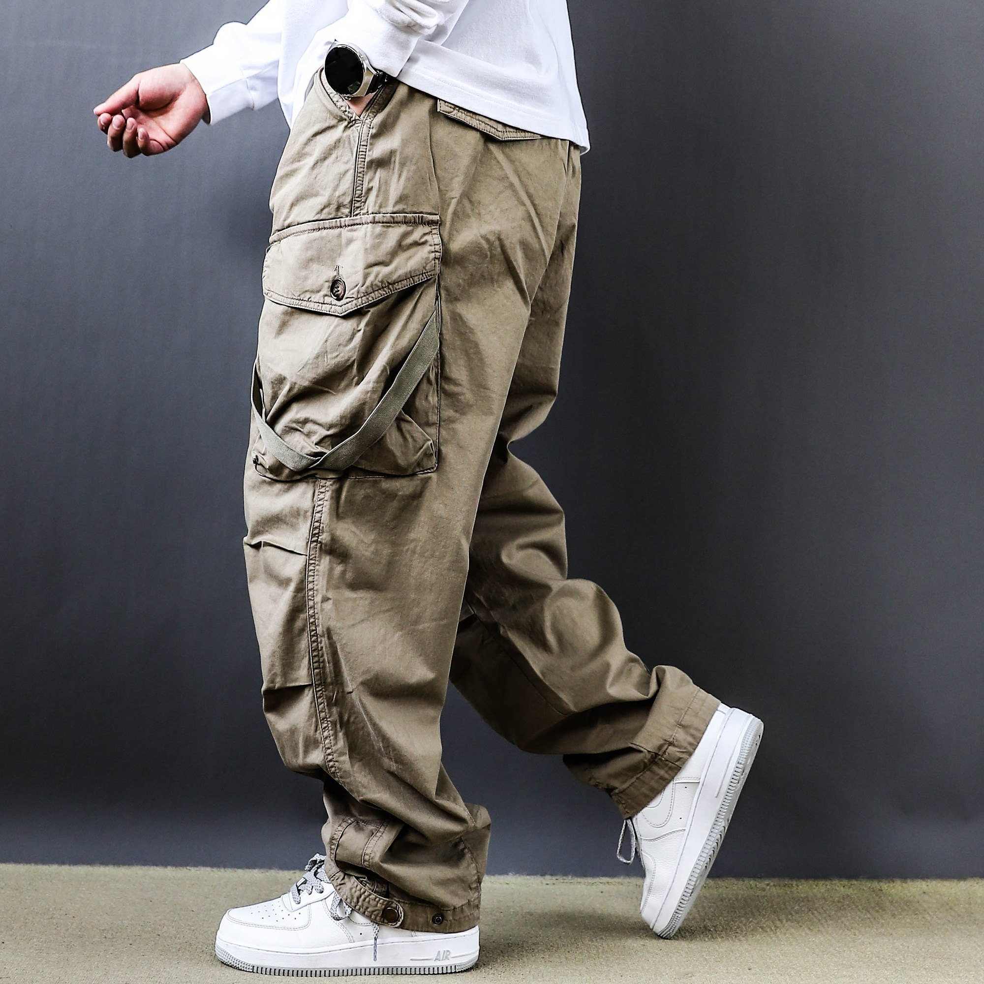 春秋百搭潮牌美式复古2025束脚立体多口袋工装裤男宽松休闲长裤,男装,休闲裤,淘宝优惠券,粉丝福利购,淘宝优惠卷