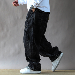 美式复古重磅工装裤男春秋宽松休闲2025新款长裤直水洗腿裤黑色