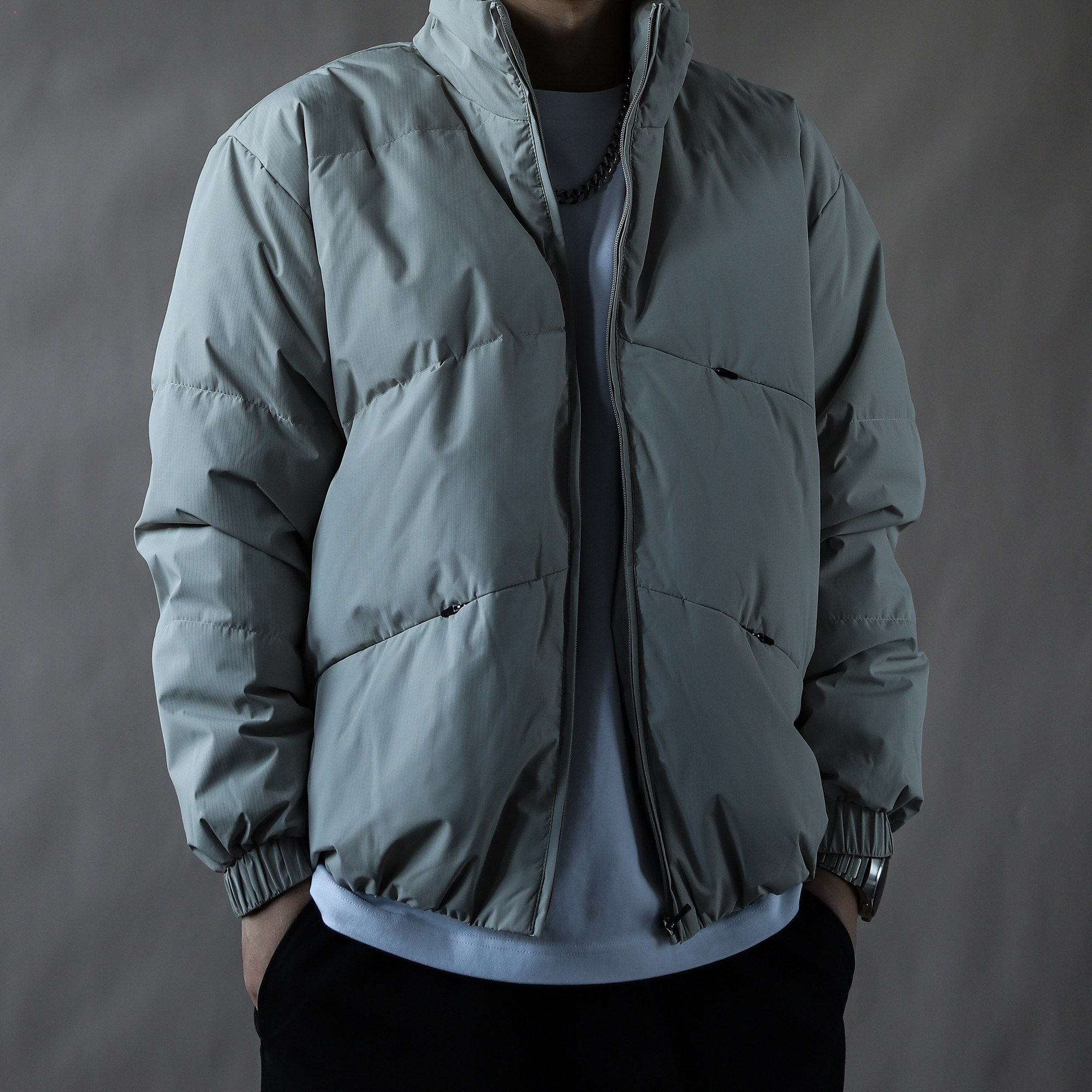 羽绒服男美式立领冬加厚保暖外套大码灰色宽松上衣新款2025高级感