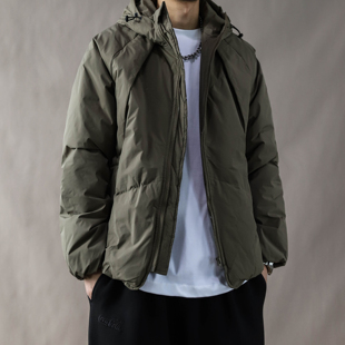 咖色连帽短款羽绒服男加厚保暖宽松外套冬季面包服2025美式复古