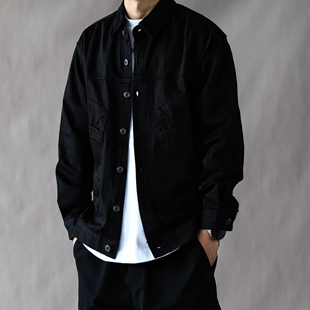 高街翻领外套黑色 男春秋宽松休闲2025新款 美式 复古重磅条纹衬衫